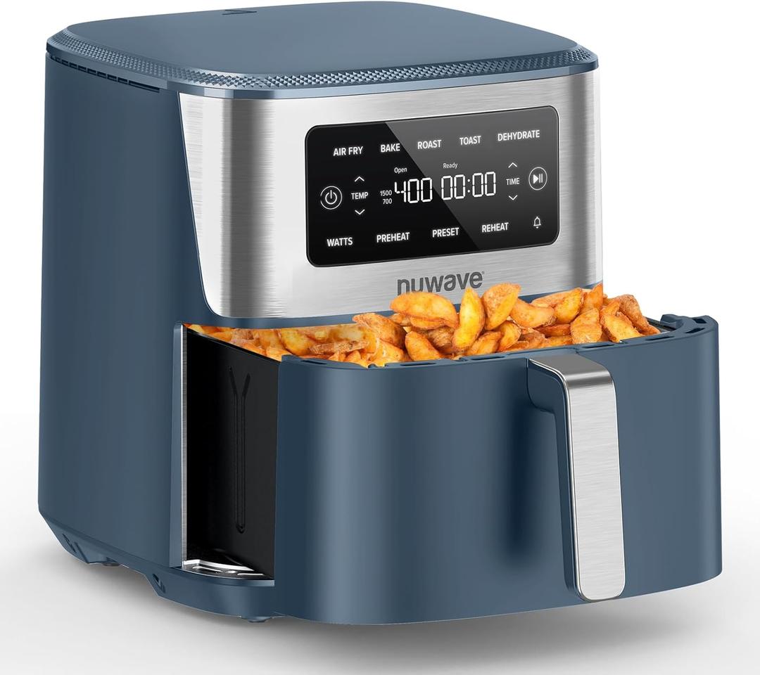 Nuwave Brio Plus 6-in-1 Air Fryer, 7-Qt Large Capacity, 50F400F Precise Temp Control, Non-Toxic PFAS-Free Nonstick, Air Fry, Bake, Roast, Toast, Dehydrate, Reheat, 100 Presets, Dishwasher Safe (Cozy Blue)