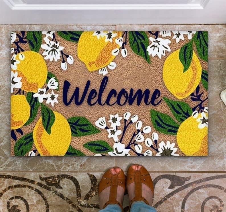 Door Mat Cute Lemons with Flowers Welcome Non-Slip Mats Funny Doormat Decor for Bathroom Kitchen Front Porch Rugs Home Decor Entrance 17x30 Inch