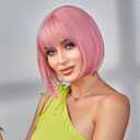 Short Bob Straight Pink Wigs with Bangs for Women, Synthetic Wig Heat Resistant Hair for Daily Party Cosplay