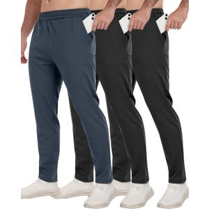 3 Pack Men's Workout Sweatpants with Pockets,Athletic Gym Tapered Joggers Pants for Men Running Pants, Size S
