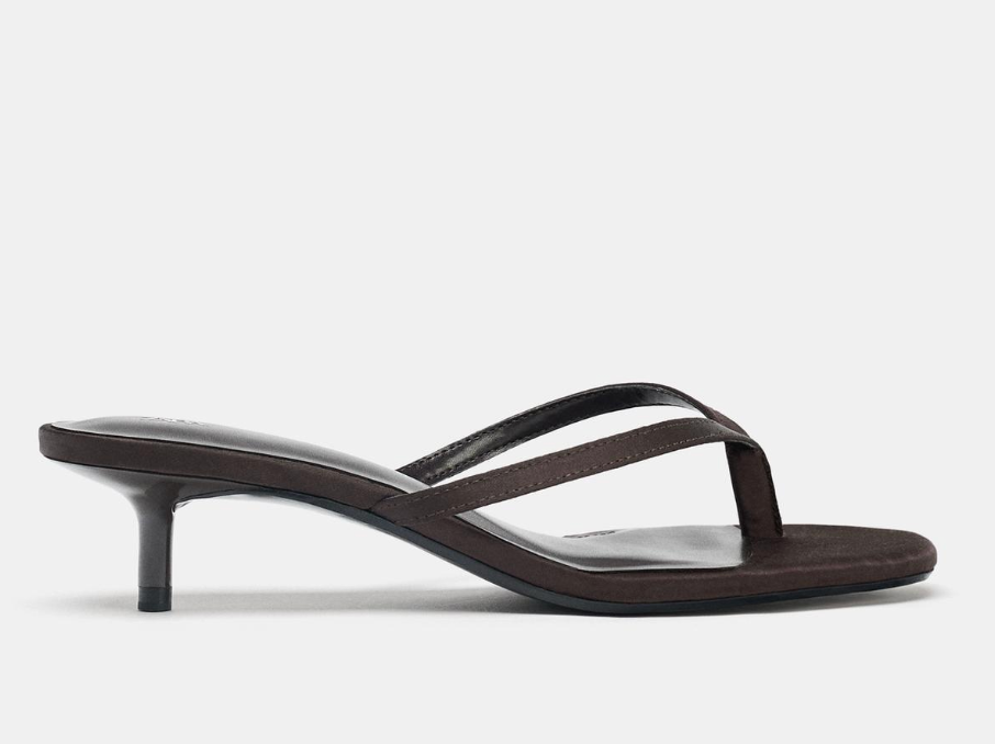Zara Women's Miami Kitten Heels Sandals Square Open Toe Thong Sandal Flip Flop Heels +Memory Foam Heeled Sandals for Women, Size 36