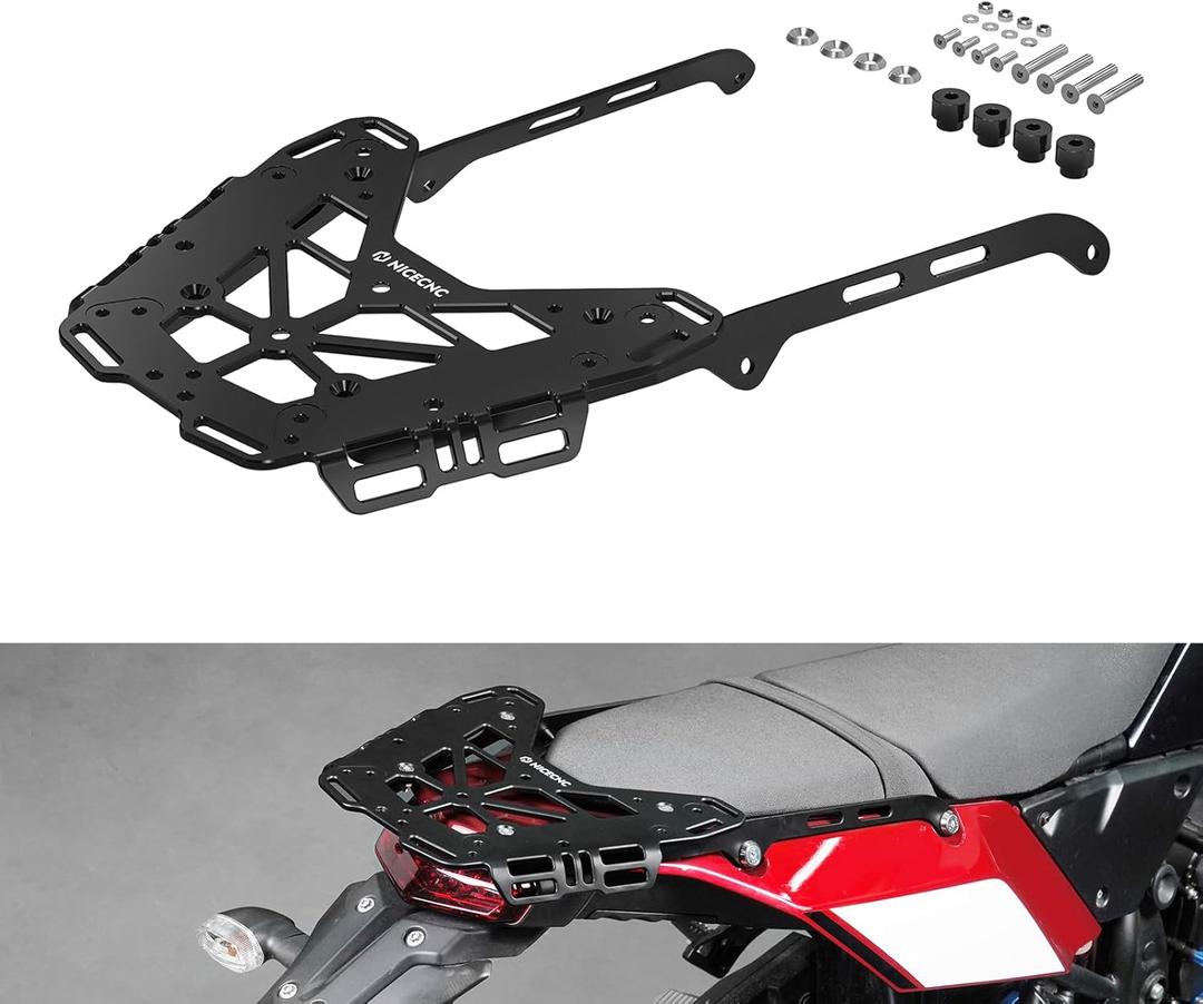 NICECNC Black Motorcycle Rear Luggage Rack Luggage Cargo Rack Compatible with Yamaha Tenere 700/XTZ700 2019-2024, Tenere 700 Rally Edition 2020-2024, 6061 Aluminum, Q235 Steel, Tenere 700 Accessories