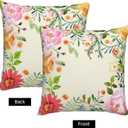 Summer Inspired Ornamental Throw Pillow Covers Pastel Mix Types of Flowers Square Pillow Cases 18x18 Inch Set of 2 Watercolor Flower Pillowcase Cushion Cover for Bedroom Couch Sofa