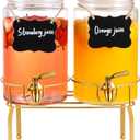 Drink Dispensers for Parties, 2 Pack 1 Gallon Beverage Dispenser with Stand, Drink Dispenser With Glass Lid, juice dispensers for parties
