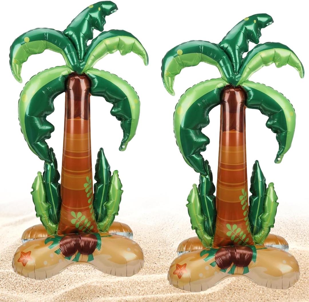 Palm Tree Balloon, Inflatable Palm Tree Decor, Blow Up Palm Tree for Tropical Party, Two Large 59 x 31 Inches Palm Tree Balloons, Durable Foil Material for Indoor Outdoor Use
