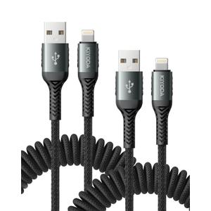 USB to Lightning Cable for Car 6FT, Coiled iPhone Charger Braided USBA to Lightning Cable [Apple MFi Certified] Fast Charging Cord Compatible with iPhone 14 Pro/Pro Max/Plus 13 12 11 8 7, iPad AirPods