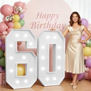 imprsv 4FT Marquee Numbers 60, Large Light Up Numbers 60th Birthday Decorations for Boys, 60th Anniversary Party Backdrop