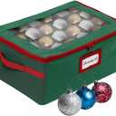 HOLDN STORAGE Christmas Ornament Storage Box with Dividers - Fits 48-3 Ornaments, 2 Removable Trays, Durable & Space-Saving, Clear Top Lid, Fits Underbed, Green