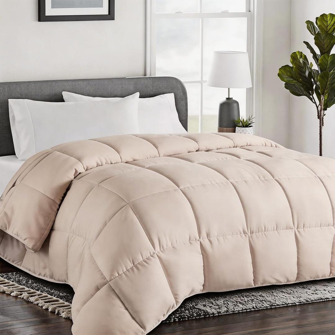 COHOME Quilted Oversized King Size Comforter - All-Season Down Alternative Duvet Insert - Luxury Hotel Winter Warm Beige Comforter with Anti-Clump Tech & 8 Tabs- Reversible, 98"x116"