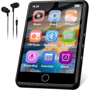 2.8" Display Bluetooth MP3 Player, Portable HiFi Music Player with Bluetooth 5.4, FM Radio, HD Speaker, E-Book, Voice Recorder & Earphones, Black
