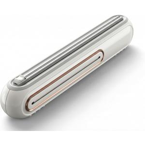 Food Plastic Wrap Dispenser  Refillable ABS Plastic Wrap Dispenser with Safe Slide Cutter  Compact Cling Film, Foil & Baking Paper Easy-Cut Organizer for Fresh Food Storage (White)