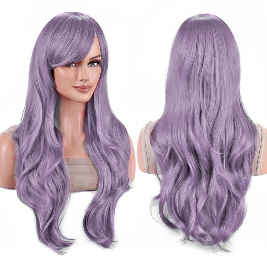 IMISSU 28 Inch/70cm Long Hair Water Wavy Wigs with Bangs Cosplay Costume Wig (Purple)