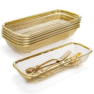 Mezchi 6 Pack Gold Silverware Kitchen Drawer Organizer, ​​Stainless Steel Silverware Tray for Drawer, Utensil Holder for Party, Cutlery and Flatware Basket for Knife, Fork, Spoon, 12 × 5 × 2IN