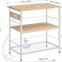 HOOBRO Kitchen Island with Storage, Kitchen Island Table with Power Outlet, 3 Tier Coffee Station and Microwave Stand, for Home, Kitchen and Dining Room, Natural and White WN021ZD01