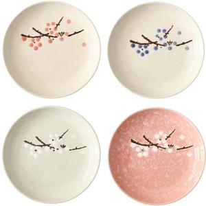 6 inch Small Appetizer plates for Kitchen,Set of 4 Japanese Dinner Plates Serving Dishes for Snack,Dessert,Side DIshes,Pie,Cake,Salad,Microwave Dishwasher Safe(pink lightgreen off-white)