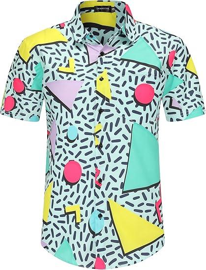 DOOPCCOR 90s Shirt 80s Shirts for Men 80s 90s Disco Retro Casual Button-Down Shirts 80s Mens Clothing (Medium)