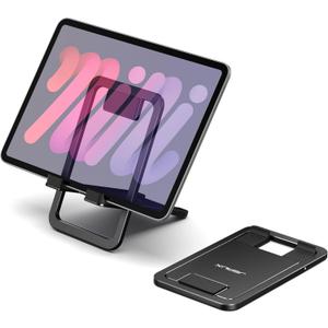 JSAUX Universal Tablet Stand, Portable Foldable Tablet Holder for Desk Compatible with iPad mini/Air, Samsung Galaxy Tab, Kindle Fire, ROG Ally, iPhone and Other Tablets-Black