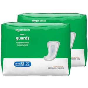 Amazon Basics Men's Incontinence Guards, Maximum Absorbency, 104 Count, (2 Packs of 52)