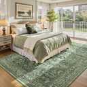Sage Green 9x12 Vintage Boho Rug for Living Room - Washable Dining Room Rugs Under Table, Soft Low Pile Floral Moss Green Carpet for Bedroom, Non-Slip Bohemian Large Rug for High Traffic Area