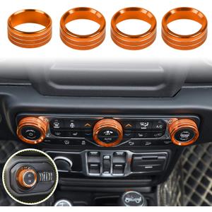 Voodonala Air Conditioner Headlight Center Consoles Switch Knob Cover Trim for 2018-2025+ Jeep Wrangler JL JLU Gladiator JT 4xe Interior Accessories Orange Aluminum Alloy 4pcs (Regular)