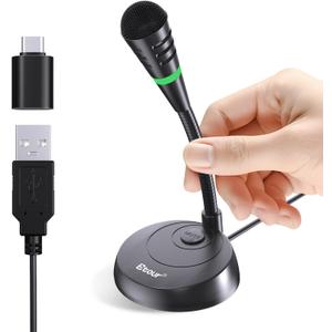 Mic for Mac mini m4, USB C Microphone, Plug &Play Desktop Cardioid Condenser External Small Computer Mic for Laptop, Mute Button, for Windows, MacBook Pro/Air, for Recording, Dictation/Meeting