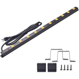 10-Outlet Heavy Duty Power Strip Surge Protector Metal Long Extension Cord 6-Foot, SGS Certified,Black(1000J)