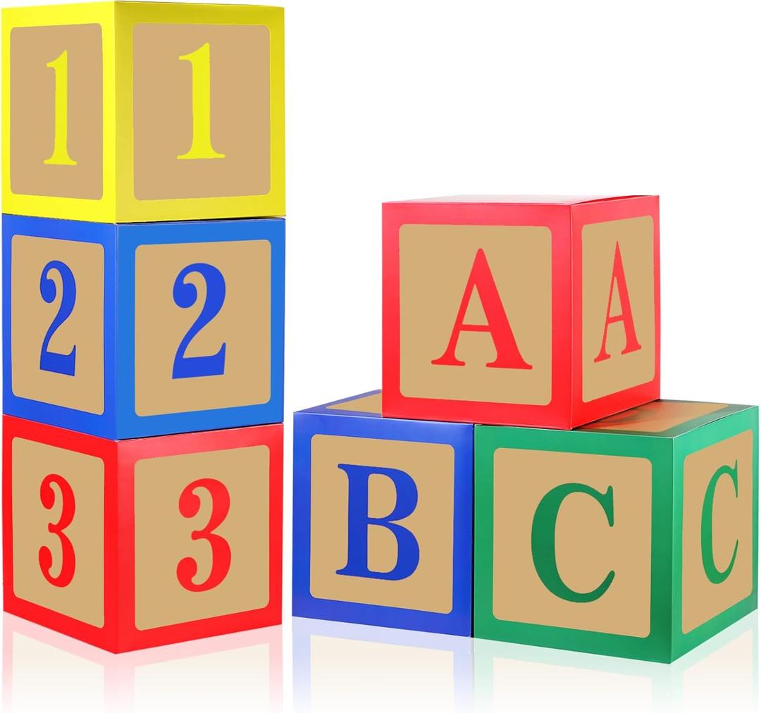 Zhanmai 6 Pcs ABC and 123 Balloon Boxes - Back to School Party Decorations ABC Alphabet Blocks Props Boxes Cartoon Story Decorations for School Graduation Birthday Baby Shower
