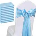 Satin Baby Blue Chair Sashes Bows 50 Pack - 7x108 Inches Light Blue Chair Sashes Ties Ribbons for Wedding Party Birthday Baby Shower Decor