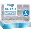 Aerostar 20x22x1 MERV 6 Pleated Air Filter, AC Furnace Air Filter, 6 Pack (Actual Size: 19 3/4"x21 3/4"x3/4")