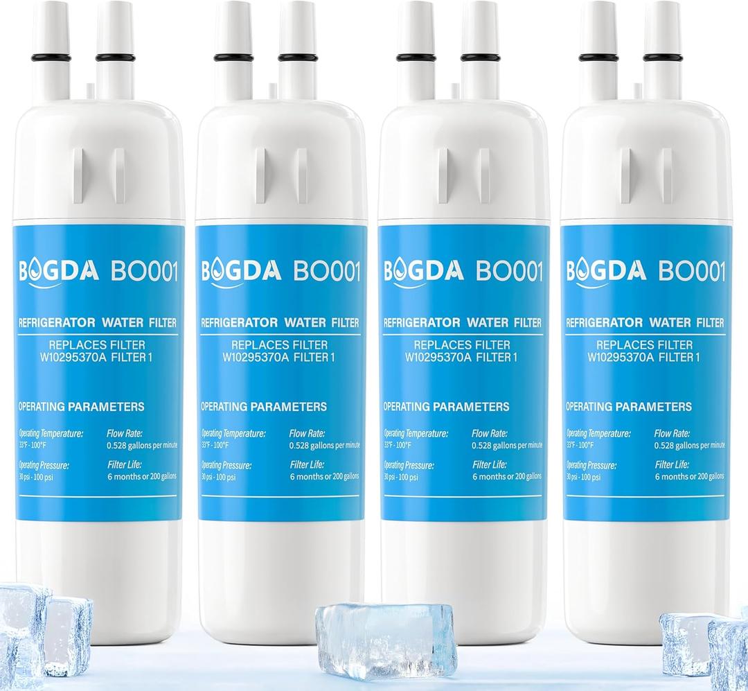 BOGDA W10295370A Water Filter Replacement Compatible with Whirlpool, Kenmore, and Maytag Replaces EDR1RXD1, WHR1RXD1, Filter 1, KAD1RXD1, P8RFWB2L, P8WB2L, P4RFWB, P5WB2L, 46-9081, 9930, 4 Packs
