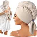Umisleep 100% Microfiber Hair Towel, 41" x 22" Super Absorbent Hair Care Towel, Ultra Soft Hair Towel Wrap with Elastic Loop, Large Curly Hair Towel for Women Long, Thick Hair, Camel (Medium)