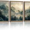 3Pcs Framed Wall Art Mountain And Forest Landscape Canvas Painting Natural Scenery Oil Painting Wall Decoration Gallery Framed Artwork Suitable For Living Room Bedroom Study Farmhouse 16x24 Ready To Hang, 16x24in