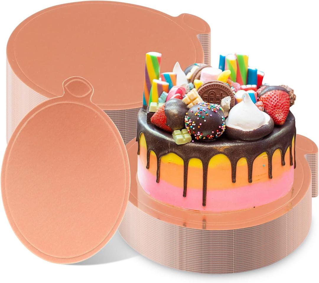 Mini Cake Boards 50 Pack 4 Inch Rose Gold Mini Dessert Plates Round Disposable Cardboard Plates for Cake DIY, Baking Dessert Party Wedding Birthday (Rose gold)