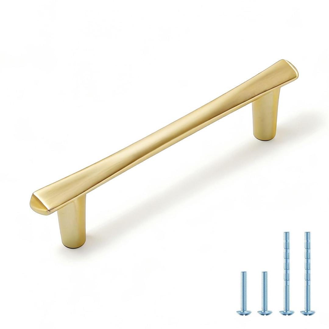 FNFAI 10 Pack Gold Cabinet Handles 5 Inch(128mm) Hole Center Brushed Brass Cabinet Pulls Gold Dresser Drawer Pulls-Door Hardware Handles for Kitchen Bathroom Bedroom Furniture