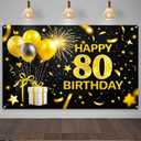 IVN Happy 80th Birthday Banner 71x43 Inch Black Gold Eighty
