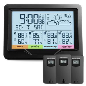 Weather Station Wireless Indoor Outdoor Thermometer Digital Atomic Clock with Multiple Sensors, Temperature and Humidity Monitor, Weather Thermometer for Forecast Stations with Backlight