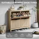 4 Flip Drawers Shoe Cabinet Storage for Entryway, Narrow Hidden Wood Shoes Organizer Cabinet Front Door Entrance Thin Free Standing Front Door Shoe Rack Storage for Entryway (Oak) (Large)