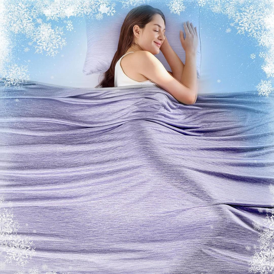 KMUSET Cooling Blanket Twin (60"x80"), Double Sided Summer Cooling Blankets for Hot Sleepers & Night Sweats, Soft Lightweight Blanket for Dorm Room Essentials, Picnic, Gifts for Women Eggplant Purple