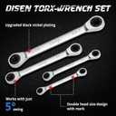 DISEN Upgraded 4-Piece E-Torx Double Box Ratcheting Wrench Set, 72-Tooth, Dual Head E6E8/E10E12/E14E18/E20E24 with Storage Pouch