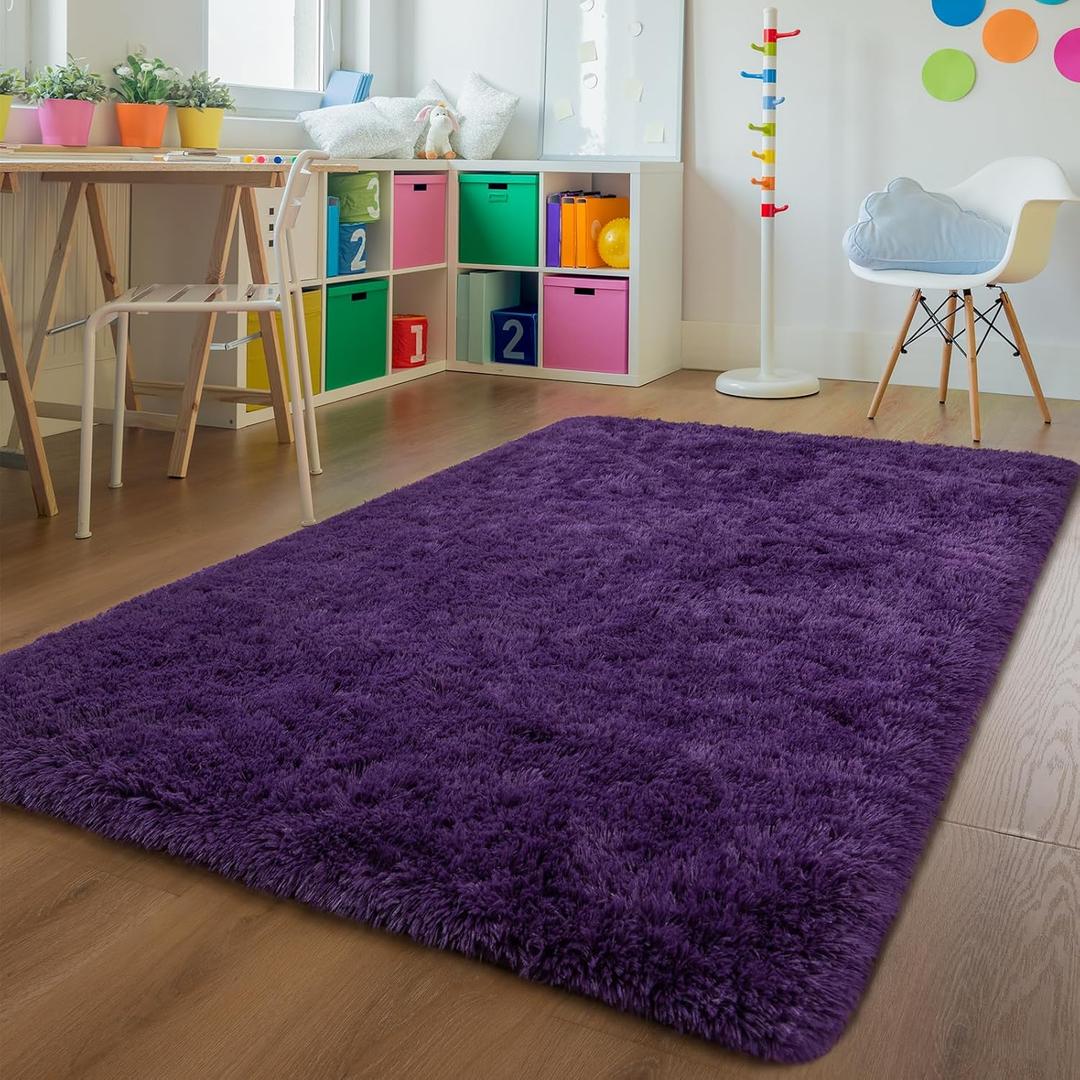Andecor Shag Area Rug for Living Room, 5x8 Feet Purple Soft Fluffy Indoor Plush Throw Rugs for Bedroom Girls Kids Room Nursery Dorm Home Decor Carpet