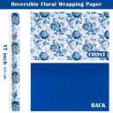 WRAPAHOLIC Reversible Blue Floral Wrapping Paper Roll - Mini Roll - 17 Inch x 16.5 Feet - Blue and White Chinoiserie Wrapping Paper for Wedding, Bridal Shower, Birthday, Baby Shower