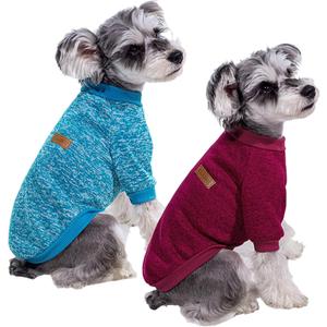 2 Pack Dog Sweaters for Small Dogs - Warm Winter Puppy Sweaters Cute Soft Dog Clothes Outfit Pet Costume for Boy Girl Doggie, Cat, Bulldog Pug Yorkie Kitten Chihuahua (Wine Red, Blue)