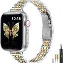 MioHHR Metal Band Compatible with Apple Watch Bands 49mm Ultra3/2/1,46mm Series 11 10,45mm Series 9 8 7,44mm Series 6 5 4 SE,42mm Series 3/2/1,Stainless Steel iWatch Bands for Women,Silver/Gold