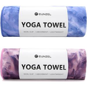Eunzel Hot Yoga Towel Non-Slip Yoga Mat Towel Ultra-Absorbent Microfiber Towel for Hot Yoga, PilatesBikram and Workout 26.5"x 72" (Z-indigo& Lavender (2 Pack ))