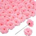 Rose Artificial Flowers, 18 Pcs Pink Roses Head Flowers Bulk with Stem