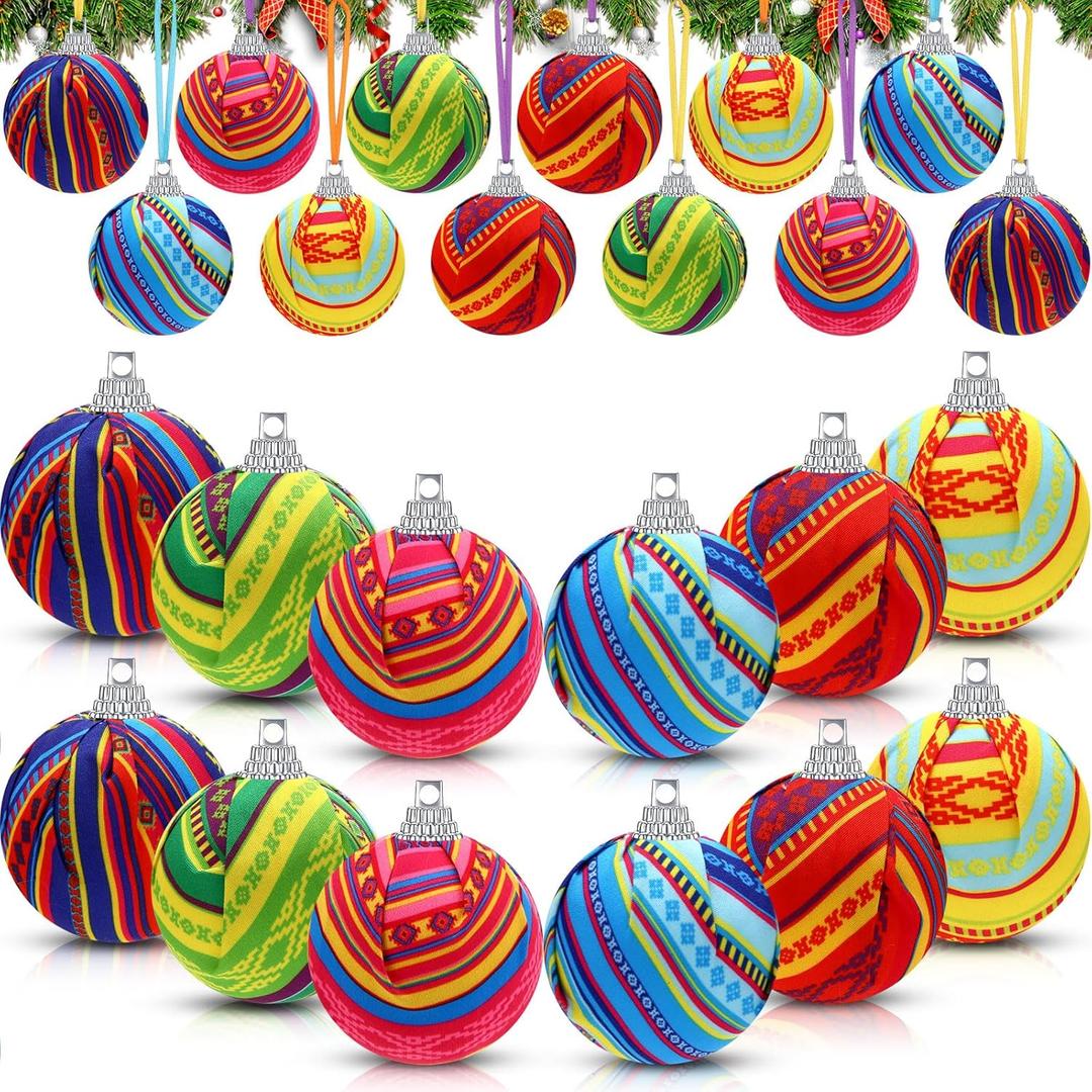 24 Pcs Mexican Ball Ornaments 1.97 Inch Mexican Ball Hanging Decorations Holiday Colorful Hanging Ornament for Xmas Party Supplies