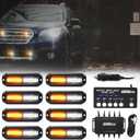 WINECO led strobe lights for trucks, Emergency Strobe Lights Kits for construction Vehicles LED Surface Mount Grill Grille Light Flashing Warning lights With Digital Controller 12 LED Amber White (8 PCS)