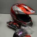 Adult Motocross Dirt Bike Helmet with Goggle, Gloves & Mask - DOT/FMVSS-218 Off-Road Motorcycle & ATV Helmet with Adjustable Sun Visor (Medium, New Red Flame)