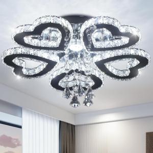 Modern Chandelier 5 Heart Ring Crystal Chandelier Crystal Ceiling Light Stainless Steel Pendant Light Chandeliers for Bedroom Living Room Dinning Room Foyer (Cool White 6500K)