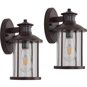 MICSIU 11.5 Inch Motion Sensor Exterior Wall Sconce 2 Pack, Dusk to Dawn Outdoor Lighting with Clear Seedy Glass, Oil Rubbed Bronze Outside Lights for Porch, Garage, Doorway, Pathway.